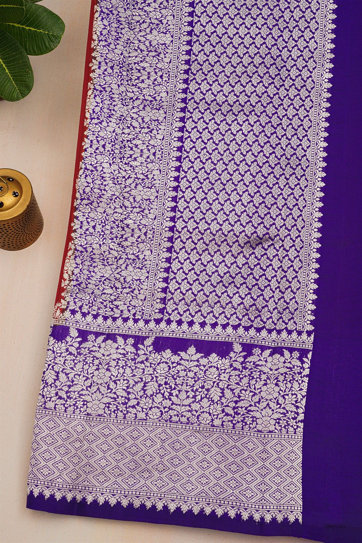 Fancy Matka Silk Maroon Saree With Florals And Buttis Body And Contrast Florals And Leaves Jaal Border