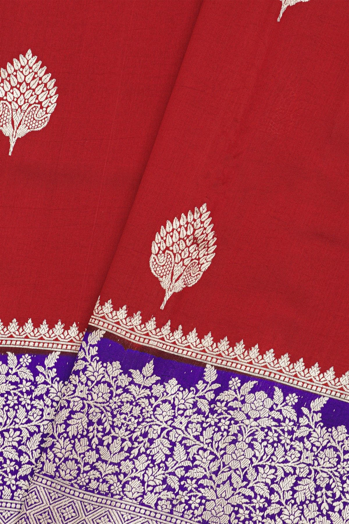 Fancy Matka Silk Maroon Saree With Florals And Buttis Body And Contrast Florals And Leaves Jaal Border