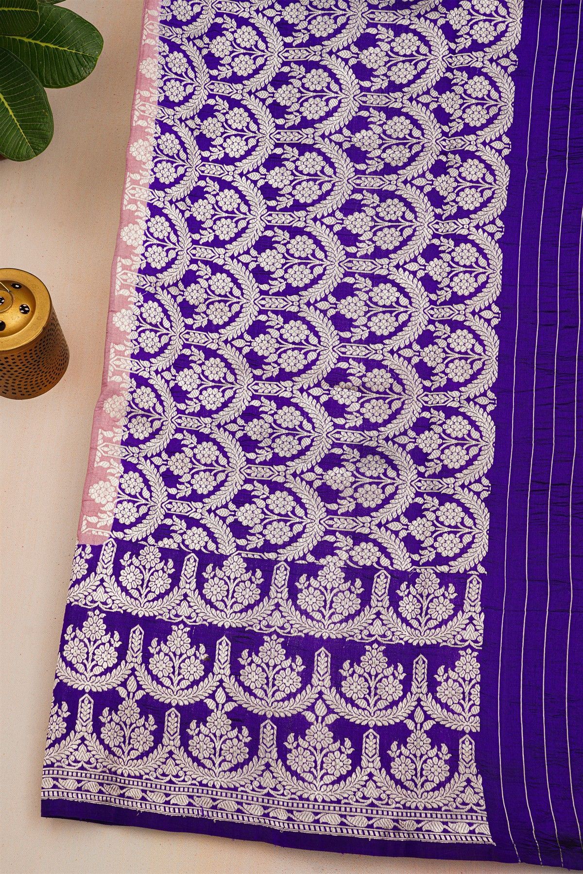 Fancy Matka Silk Baby Pink Saree With Florals And Buttis Body And Contrast Florals And Leaves Border