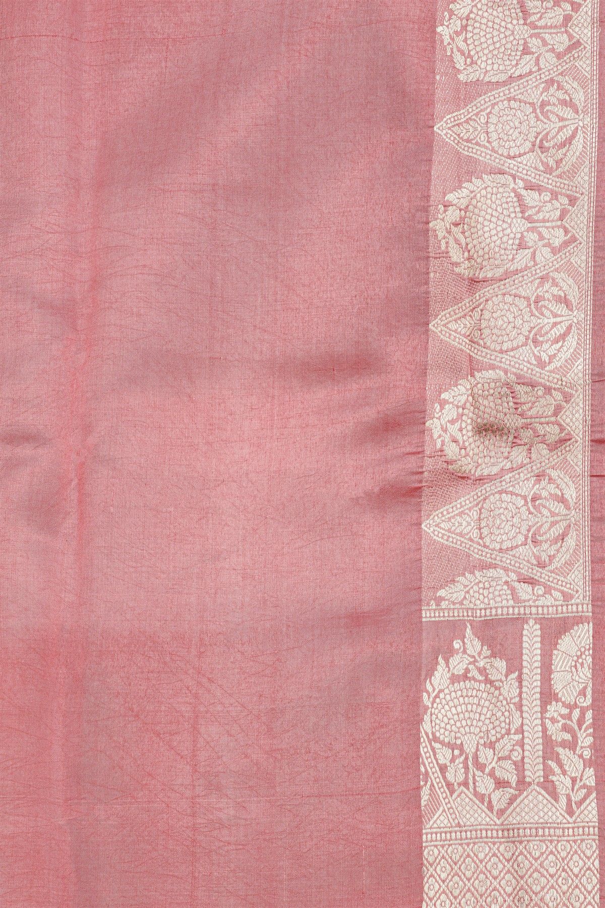 Fancy Matka Silk Orange Saree With Florals And Buttis Body And Contrast Florals And Leaves Border