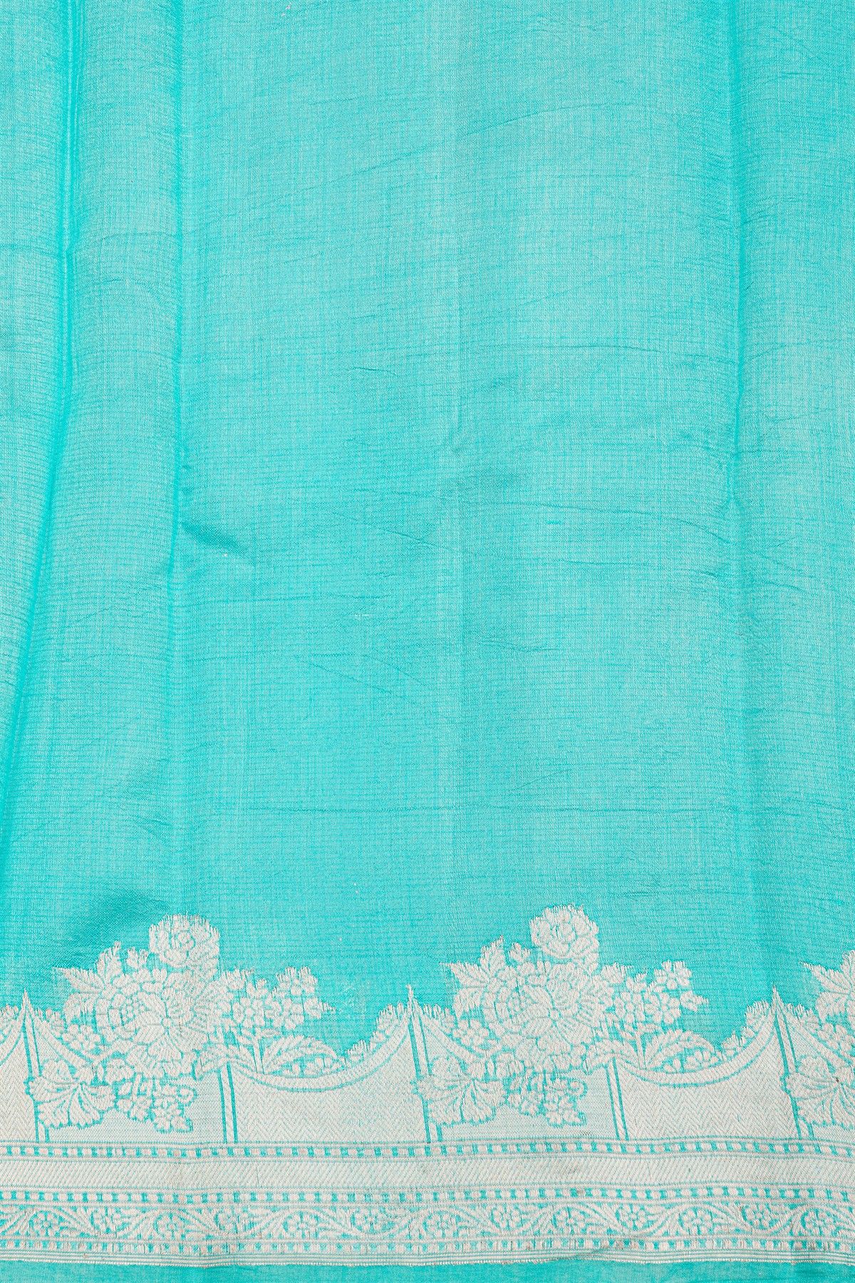 Fancy Matka Silk Royal Blue Saree With Florals And Buttis Body And Contrast Florals And Leaves Border