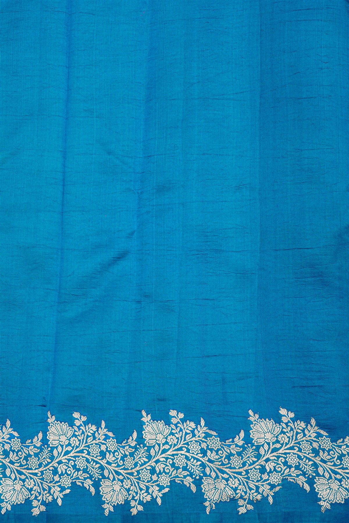 Fancy Matka Silk Sea Green Saree With Florals And Buttis Body And Contrast Florals And Leaves Border