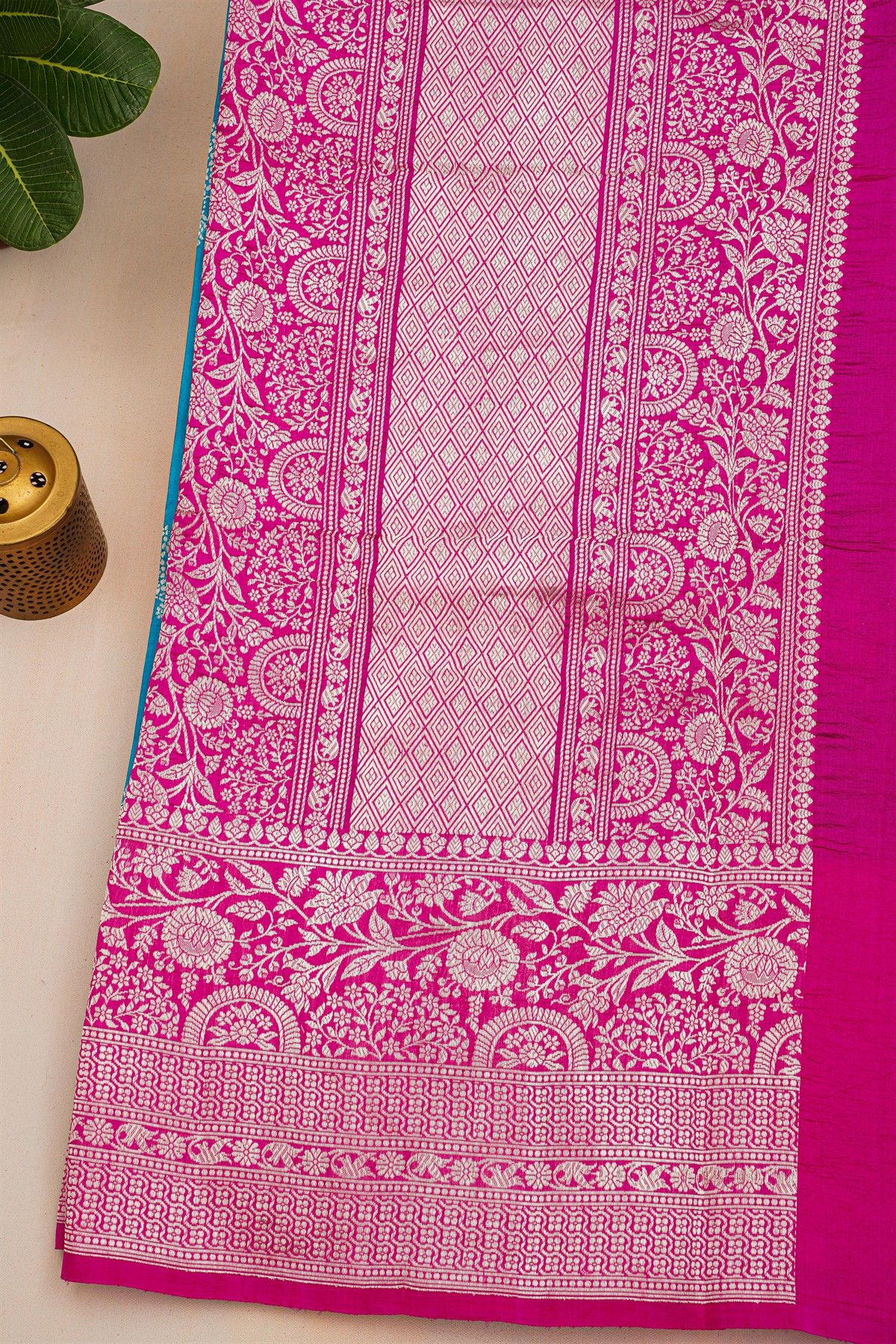 Fancy Matka Silk Royal Blue Saree With Florals And Leaves Body And Contrast Florals And Leaves Jaal Border