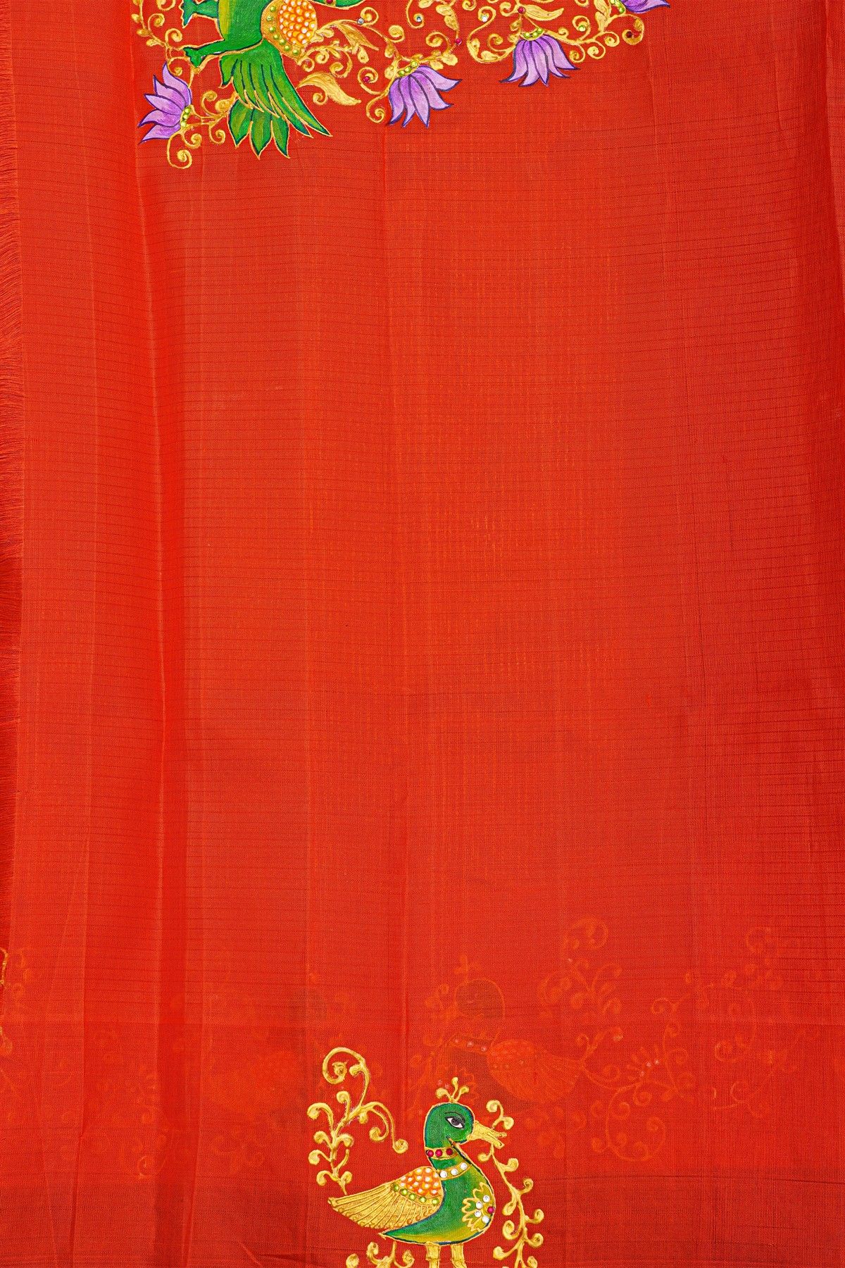 Gadwal Silk Bottle Green Saree With Floral Jaal With Peacocks In Hand Printed Border