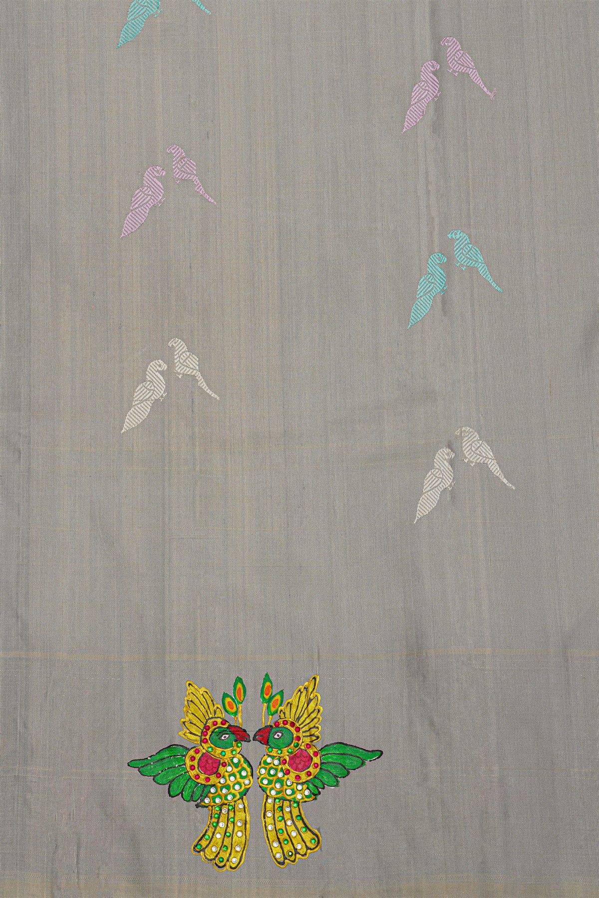 Gadwal Silk Off White Saree With Tanjore Hand-Painted Border