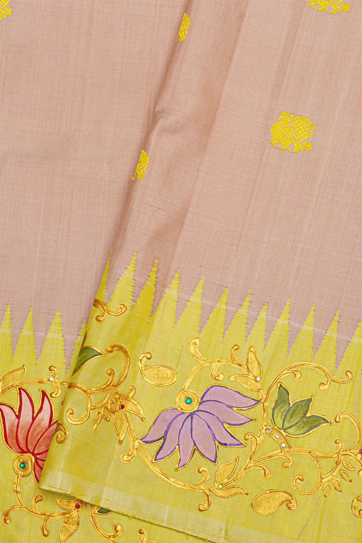 Gadwal Silk Baby Pink Saree With Tanjore Hand-Painted Border