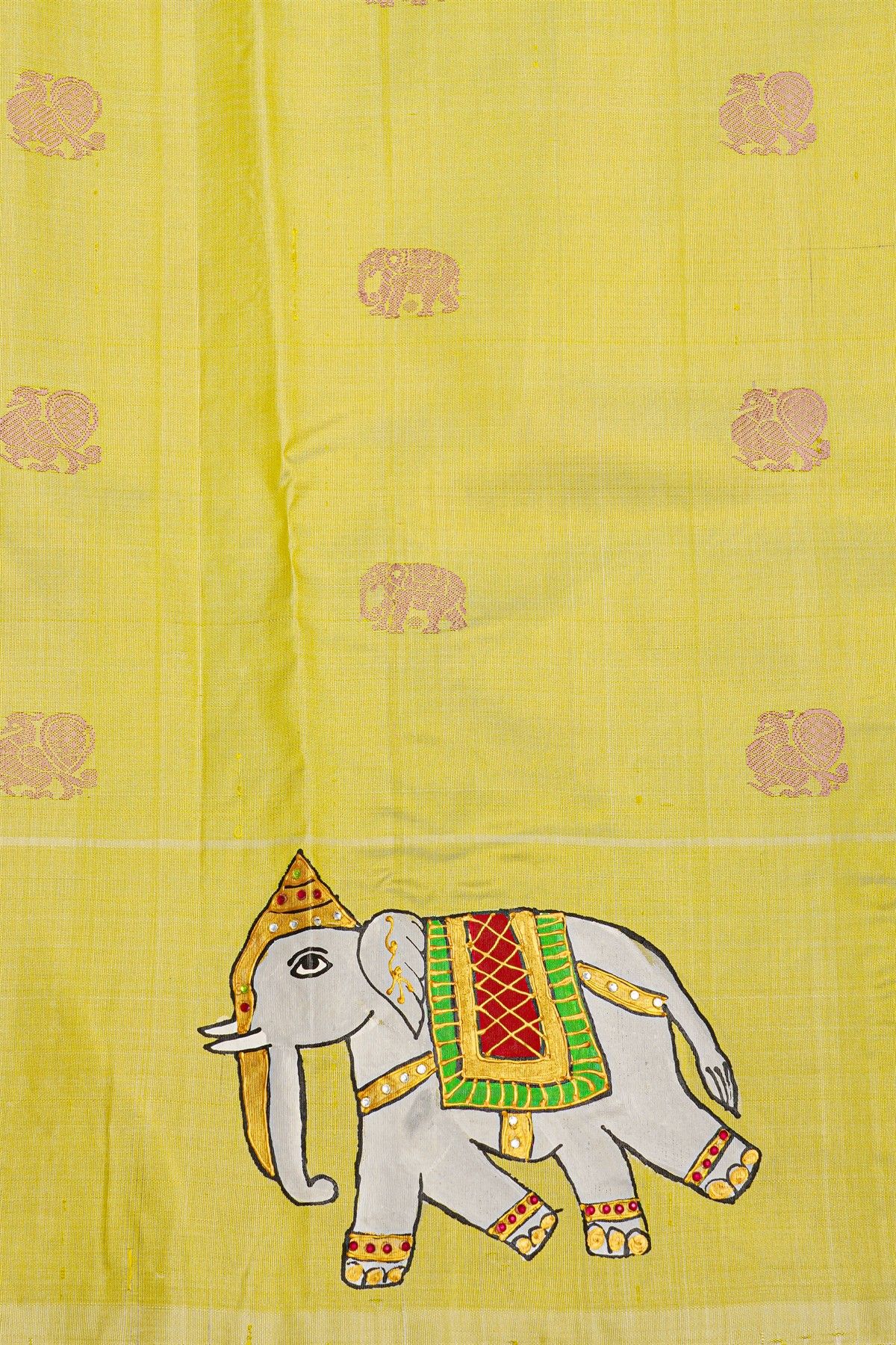 Gadwal Silk Baby Pink Saree With Tanjore Hand-Painted Border