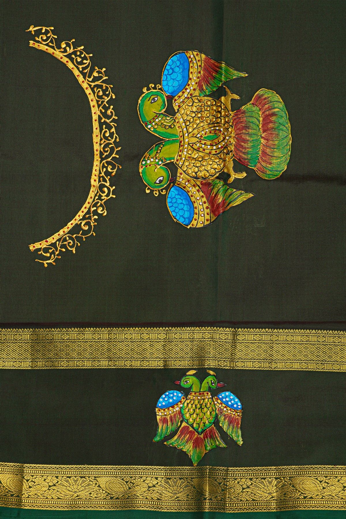 Gadwal Silk Red Saree With Tanjore Hand-Painted Border