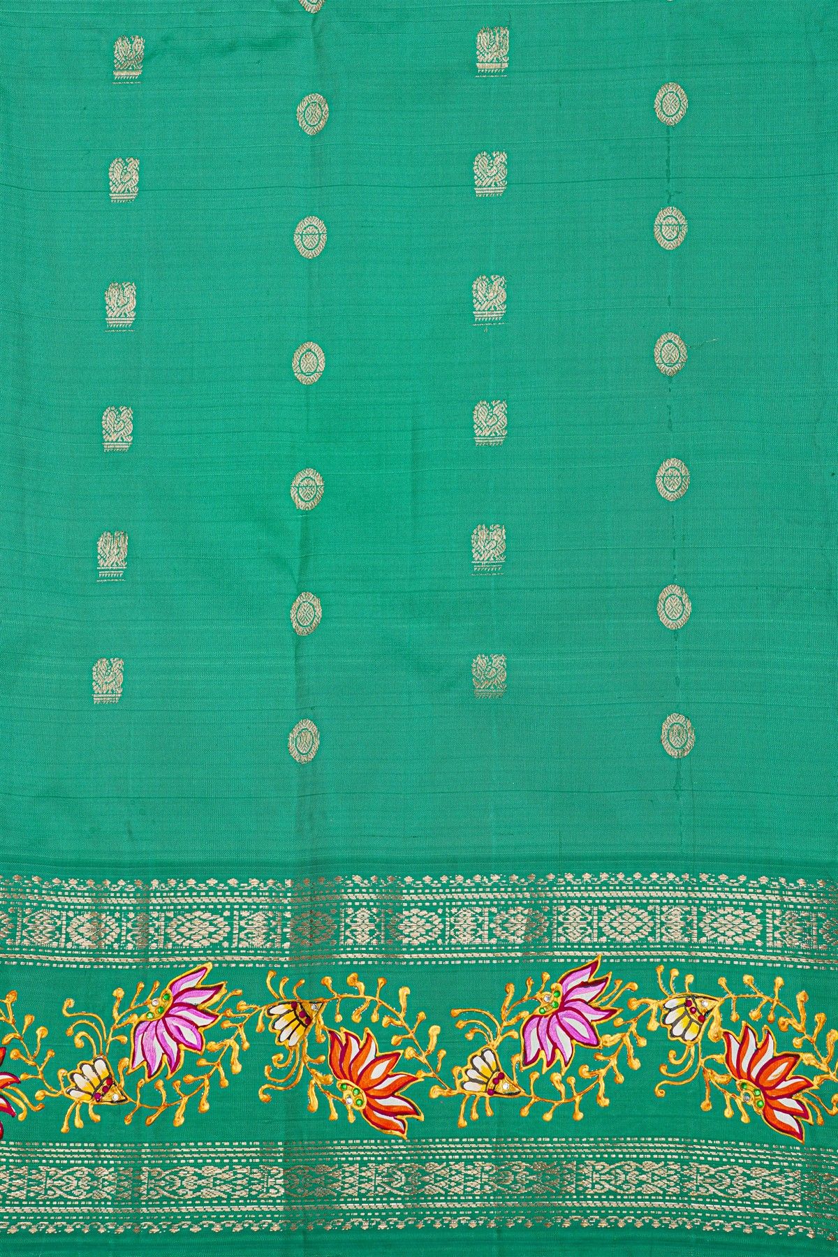 Gadwal Silk Purple Saree With Tanjore Hand Painted Border
