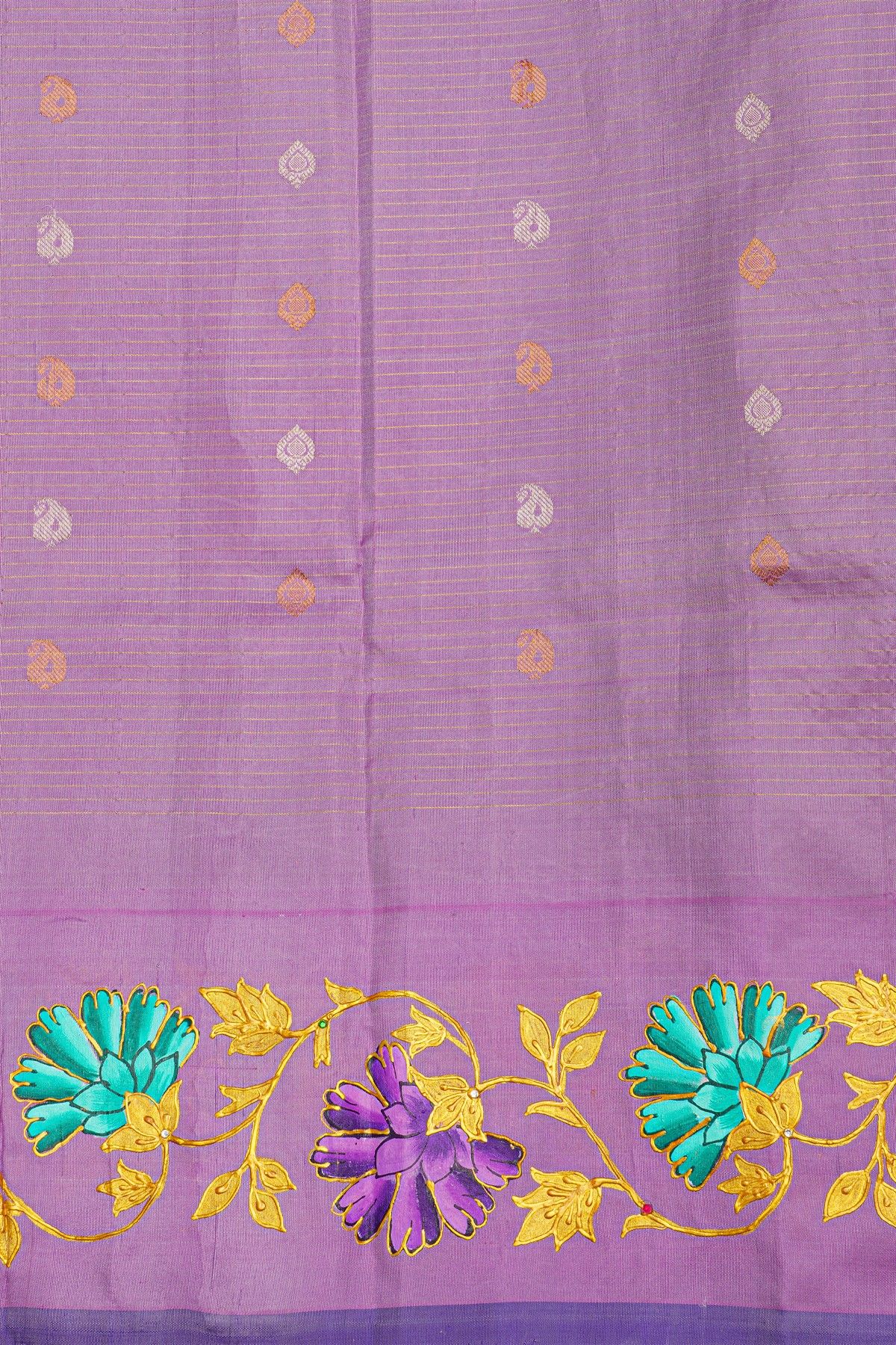 Gadwal Silk Violet Saree With Tanjore Hand Painted Border