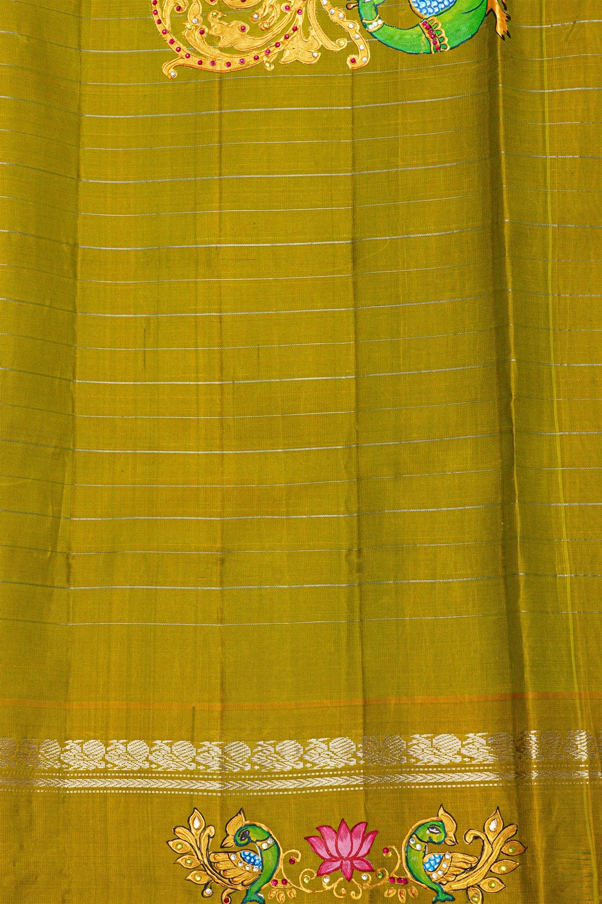 Gadwal Silk Pink Saree With Tanjore Hand Painted Border