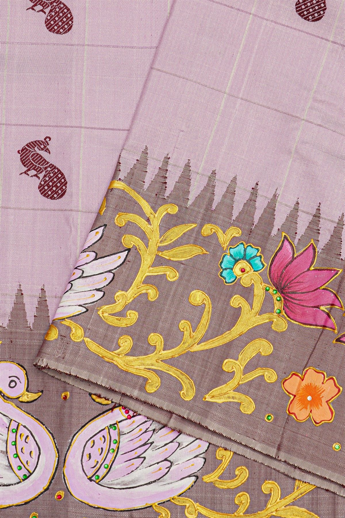 Gadwal Silk Dusty Pink Saree With Tanjore Hand Painted Border