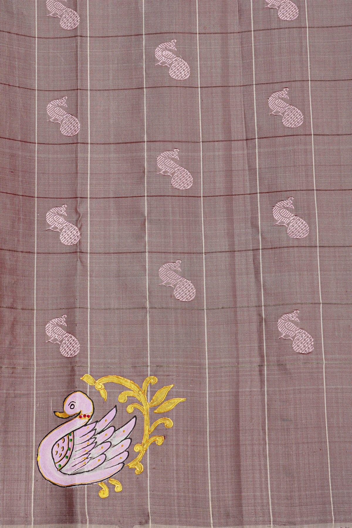 Gadwal Silk Dusty Pink Saree With Tanjore Hand Painted Border
