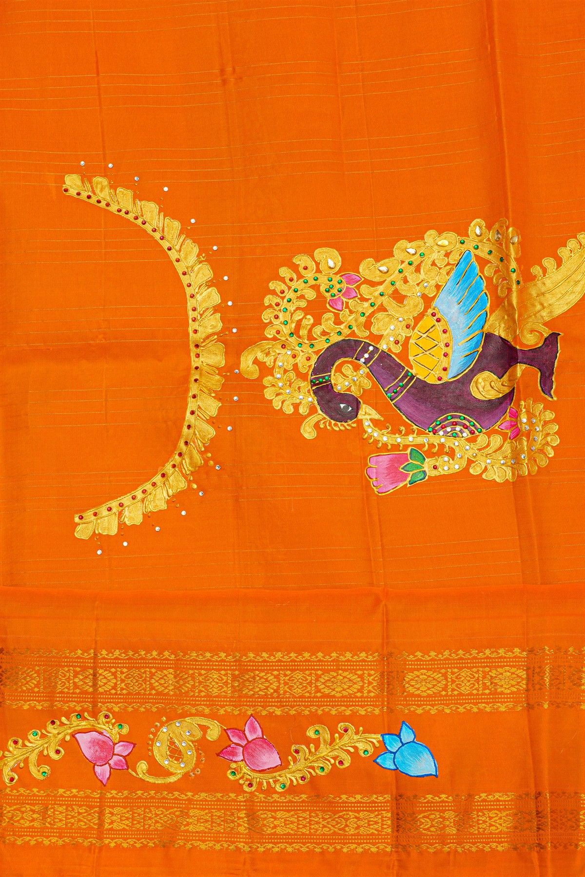 Gadwal Silk Brown Saree With Tanjore Hand Painted Border