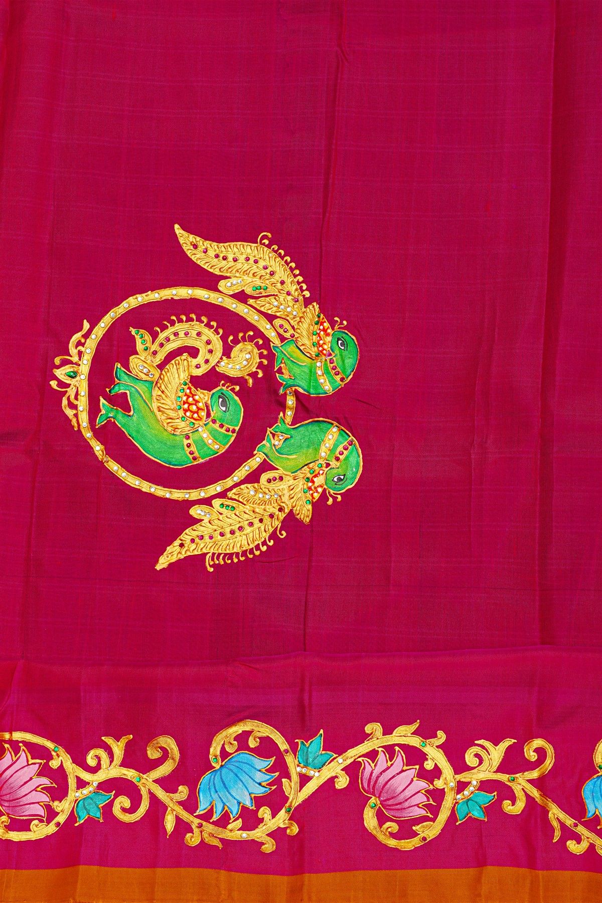 Gadwal Silk Blue Saree With Tanjore Hand Painted Border