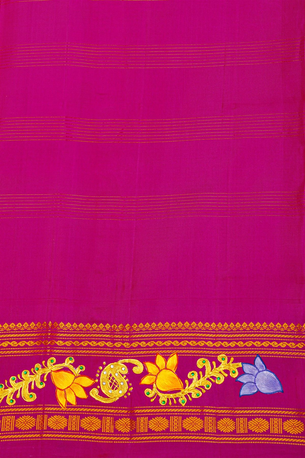 Gadwal Silk Orange Saree With Tanjore Hand Painted Border