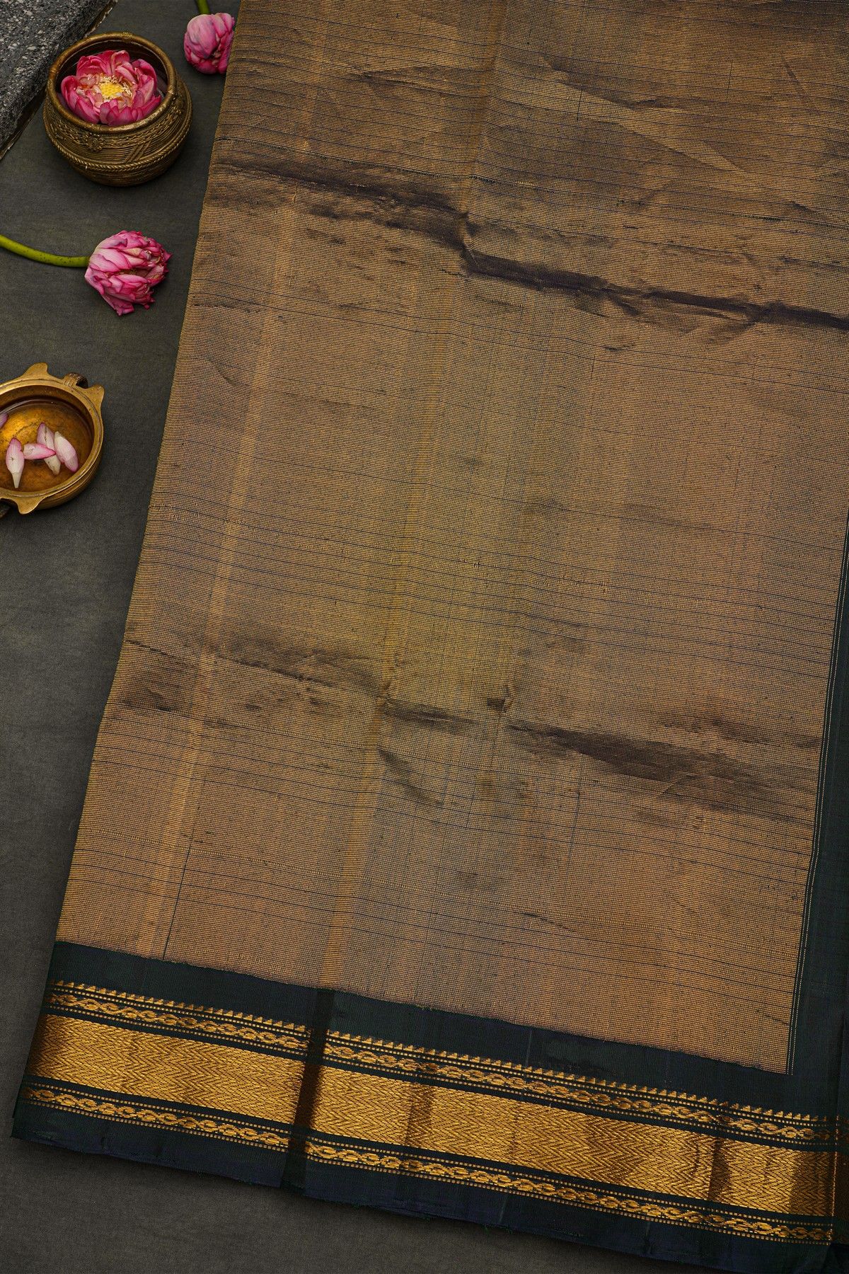 Gadwal Silk Orange Saree With Tanjore Hand Painted Border