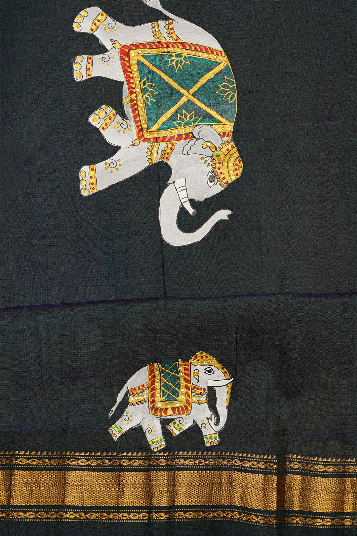 Gadwal Silk Orange Saree With Tanjore Hand Painted Border