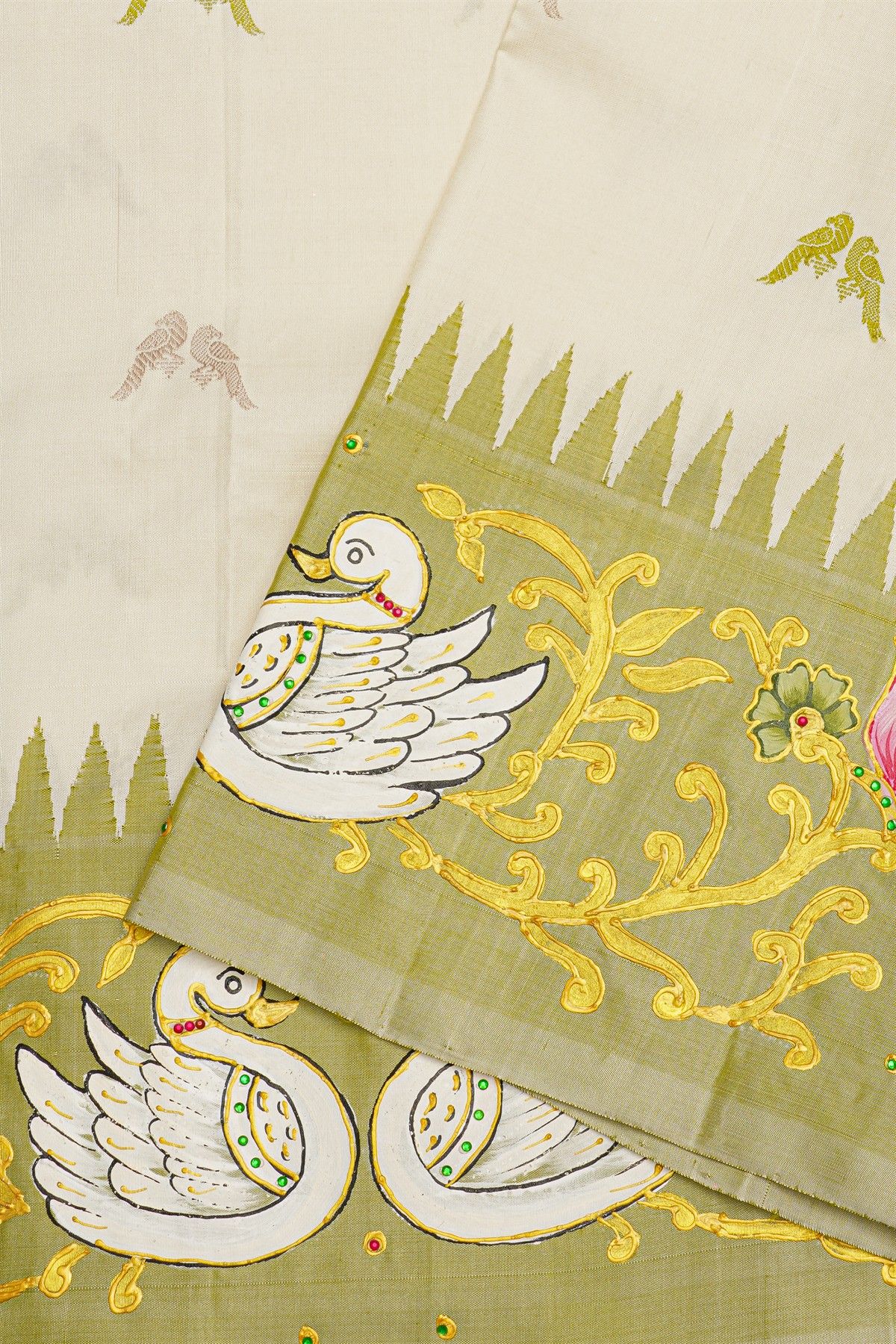 Gadwal Silk Off White Saree With Tanjore Hand Painted Border