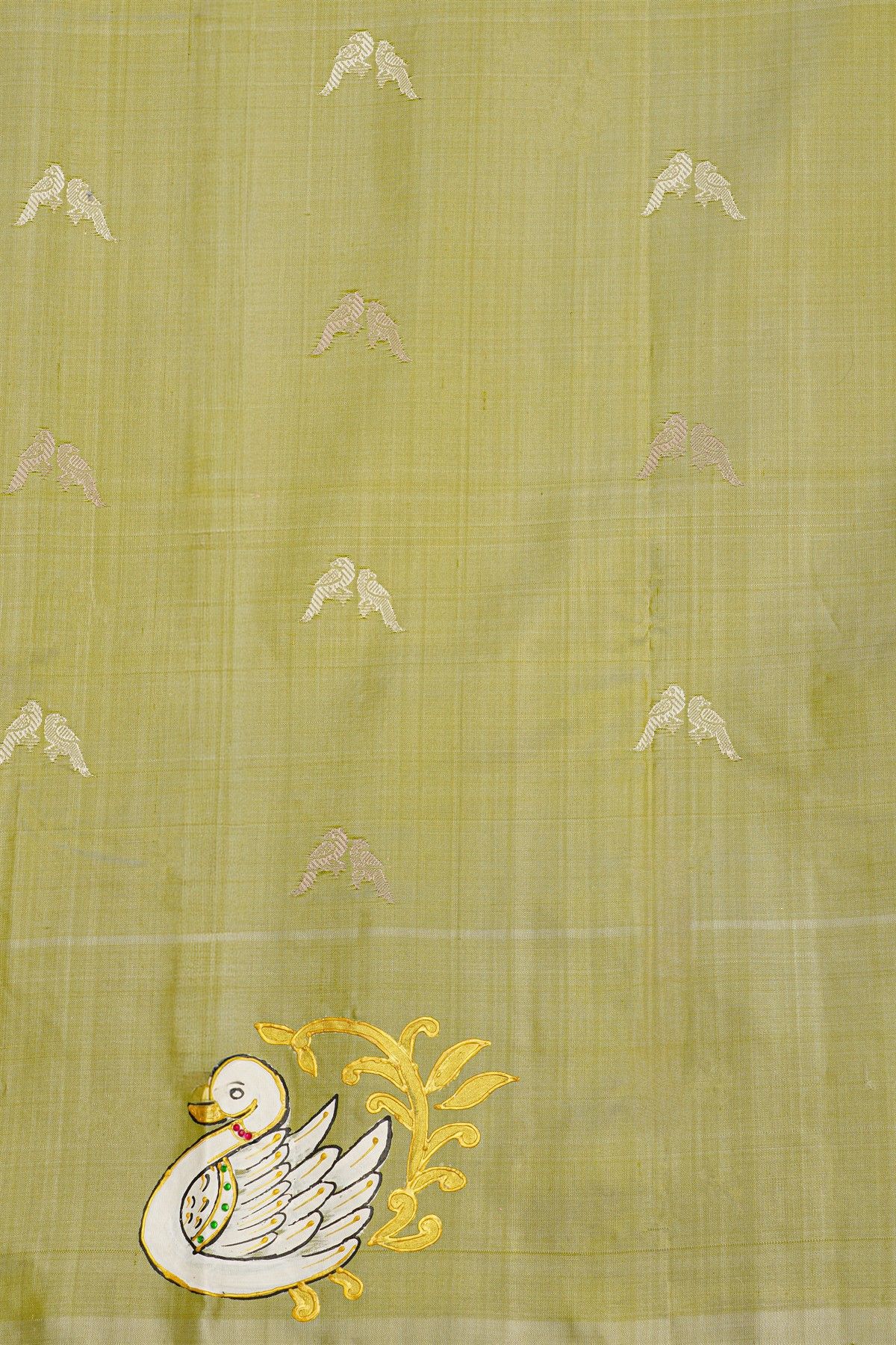 Gadwal Silk Off White Saree With Tanjore Hand Painted Border