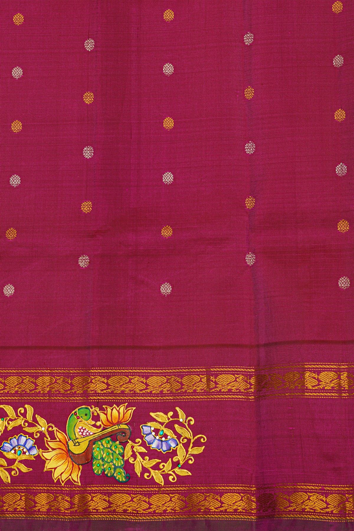 Gadwal Silk Yellow Saree With Tanjore Hand Painted Border