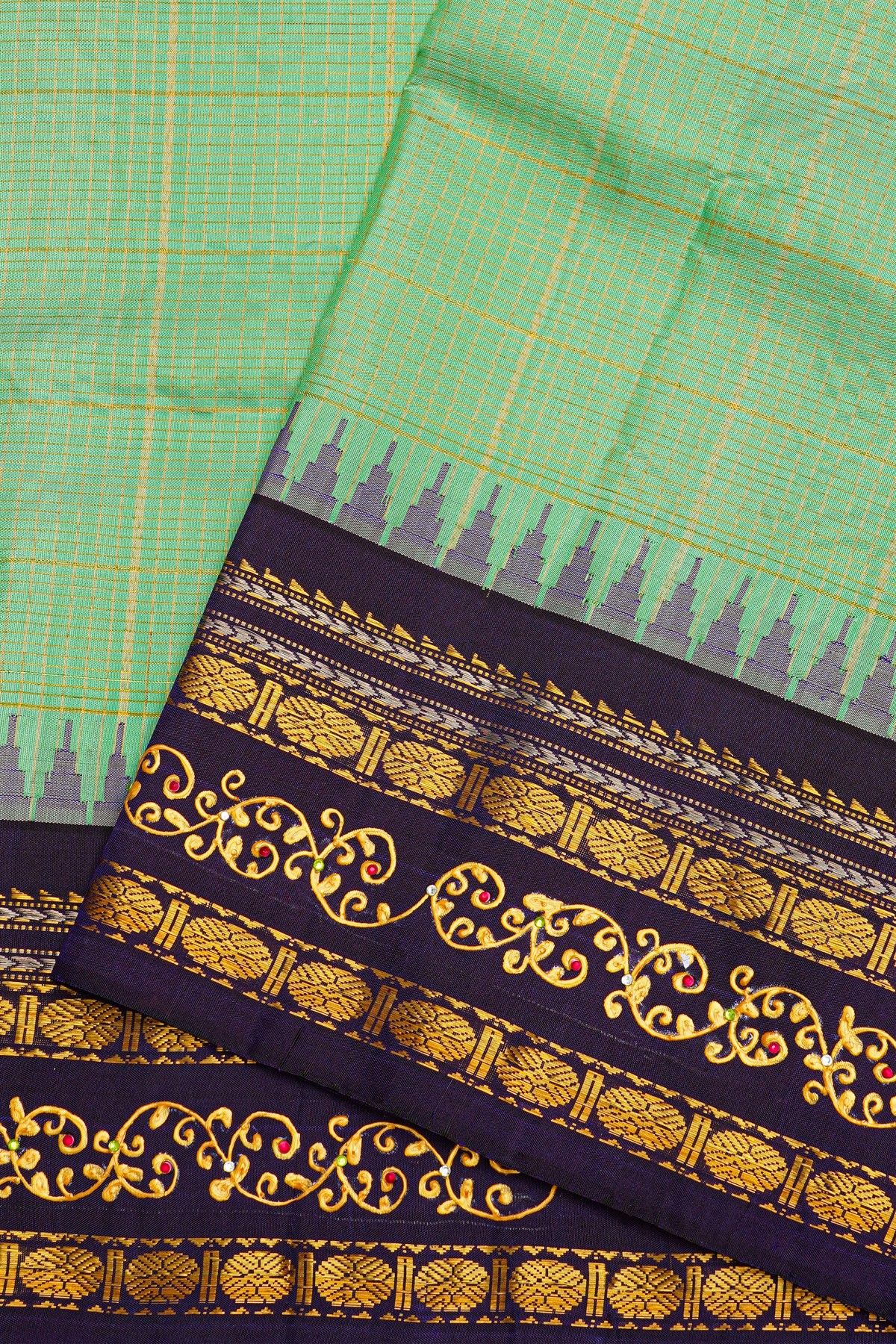 Gadwal Silk Mint Green Saree With Tanjore Hand Painted Border