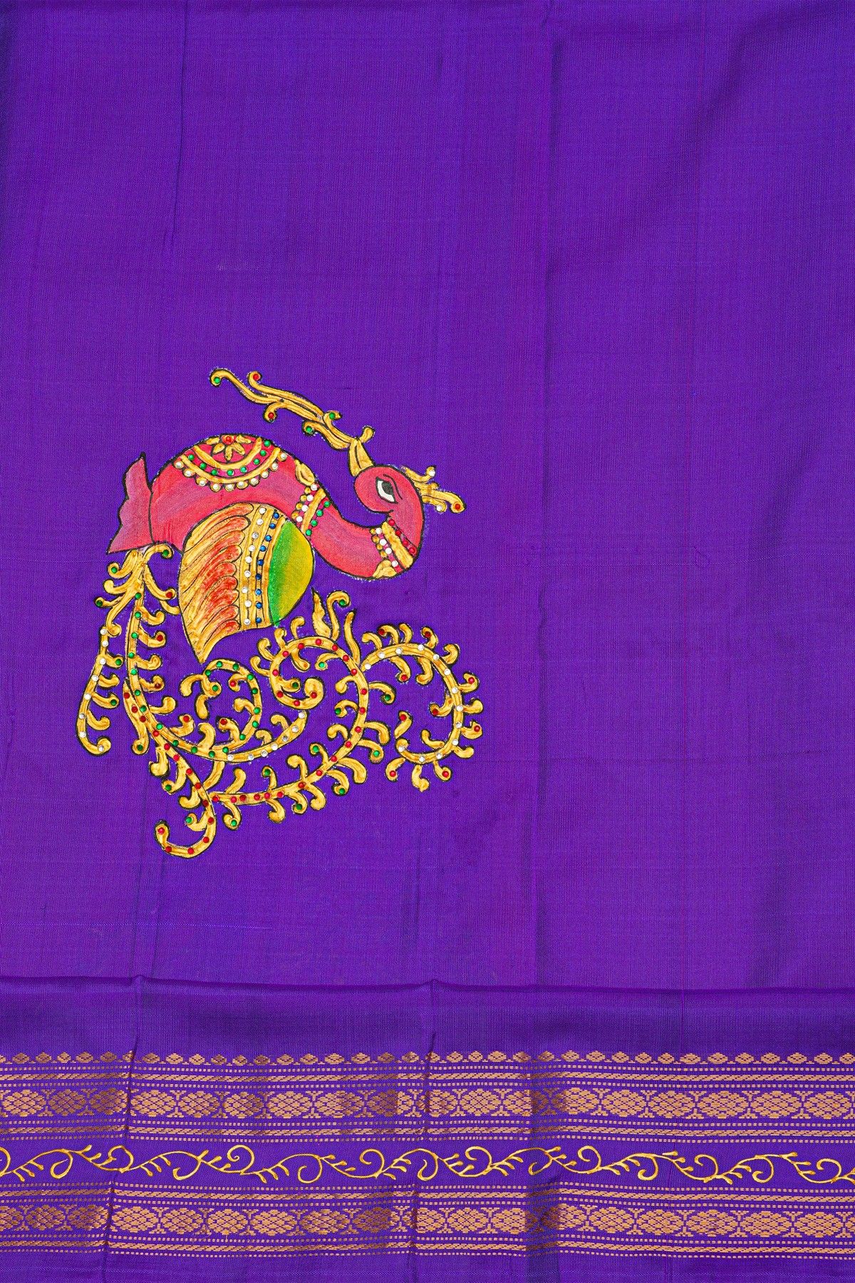 Gadwal Silk Pink Saree With Tanjore Hand Painted Border