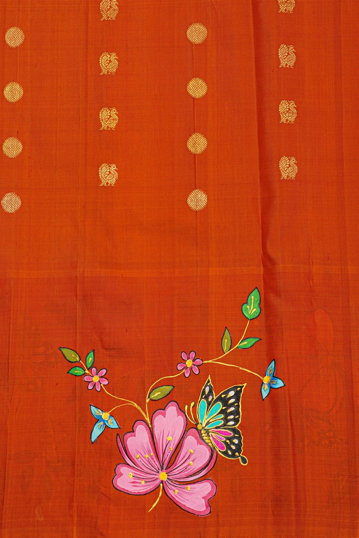 Gadwal Silk Yellow Saree With Tanjore Hand Painted Border.