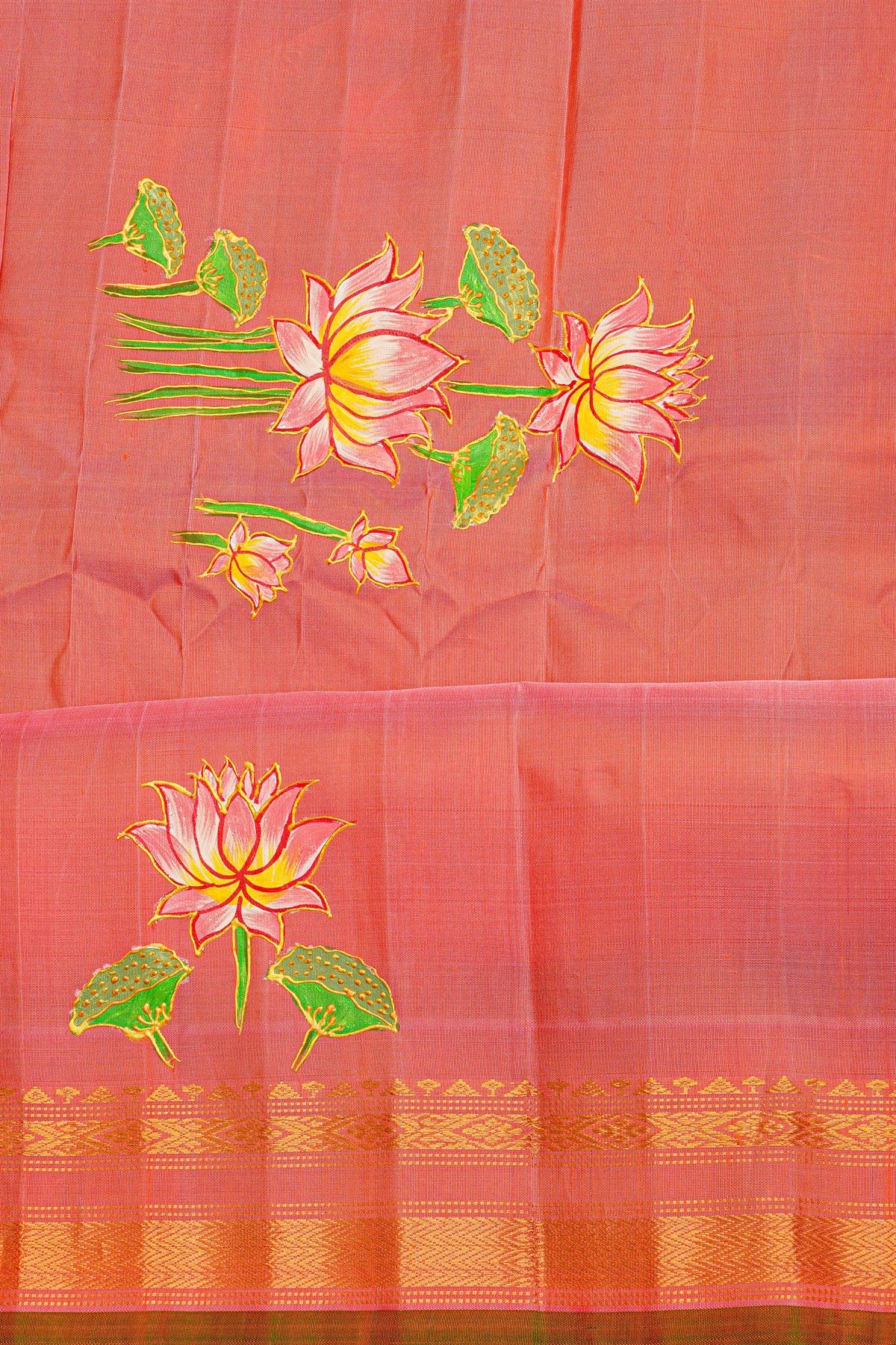 Gadwal Silk Grey Saree With Tanjore Hand Painted Border.