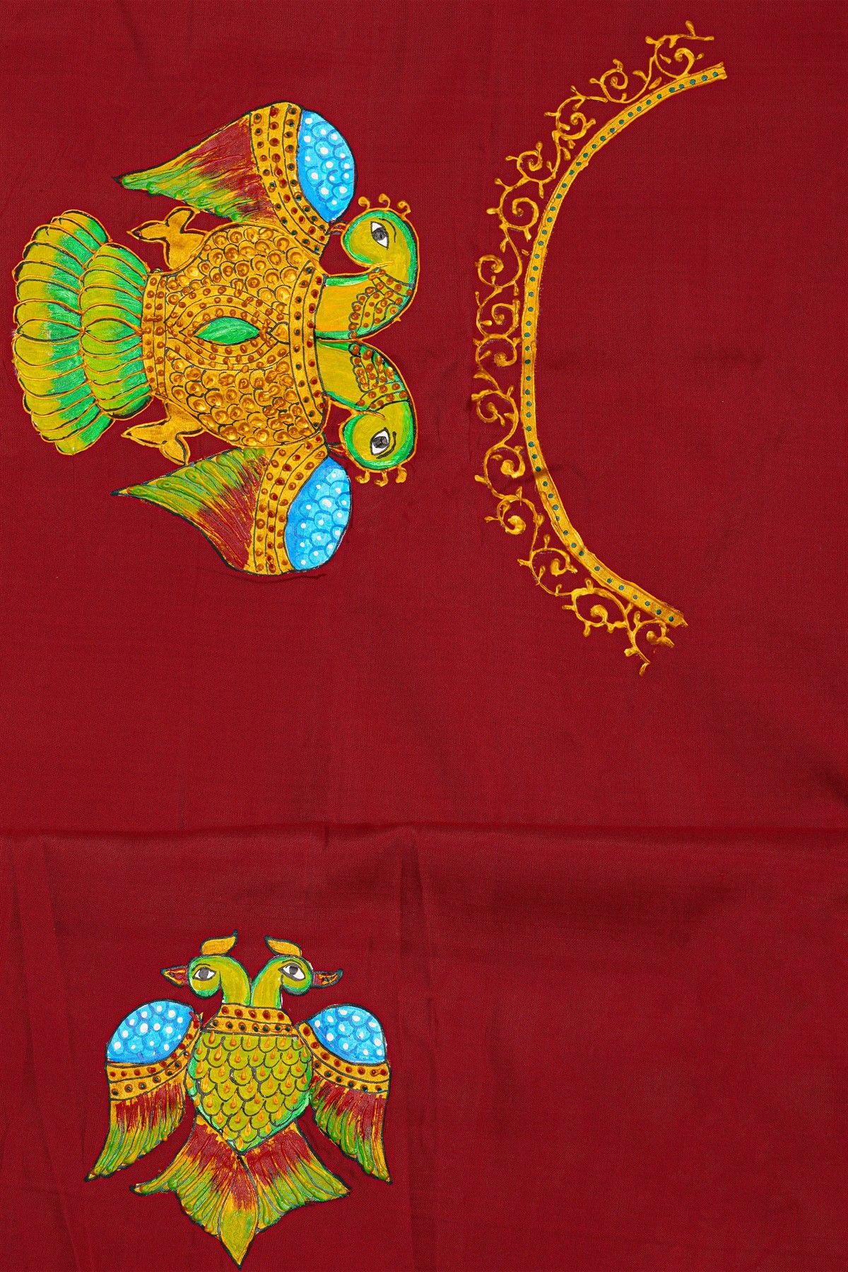 Gadwal Silk Yellow Saree With Tanjore Hand-Painted Border