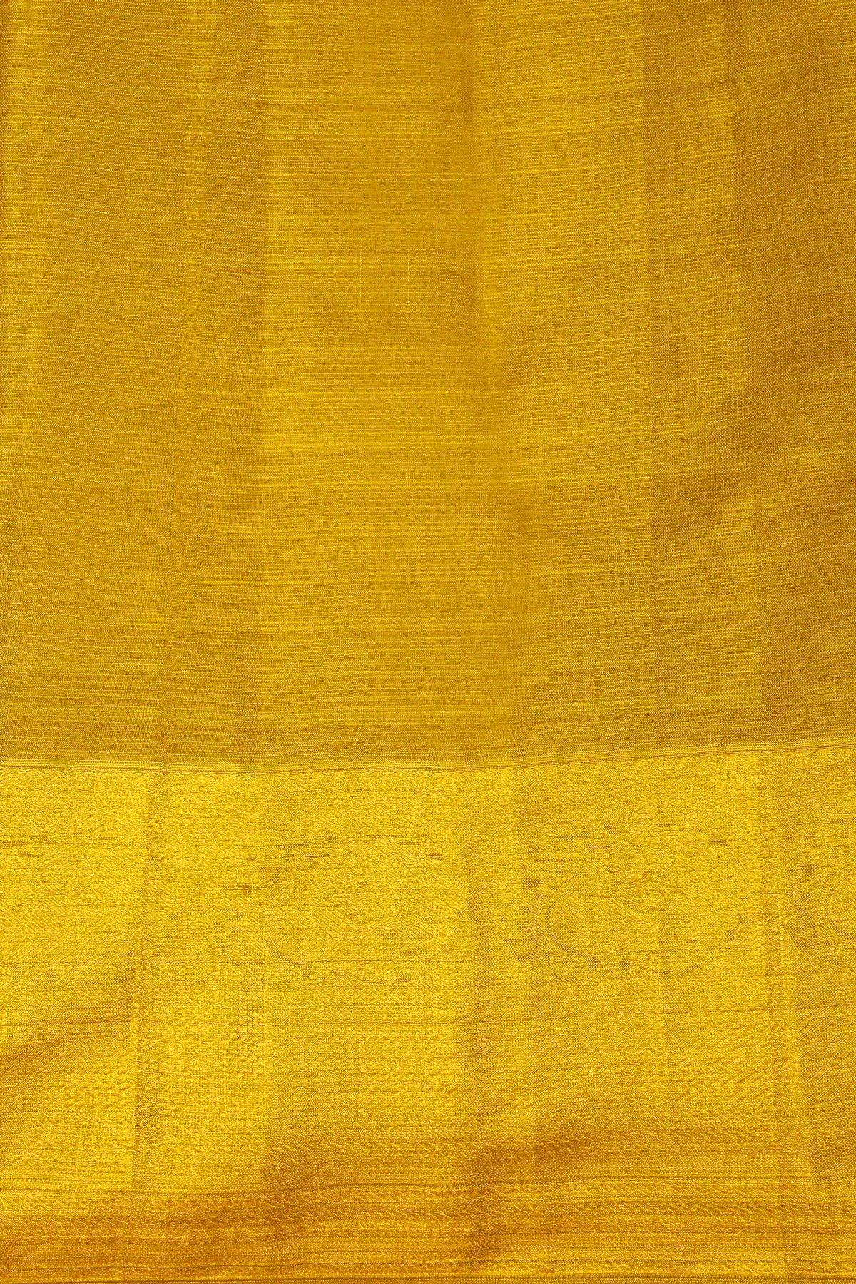 Kancheepuram Silk Gold Saree With Zari Lines And Peacocks Body