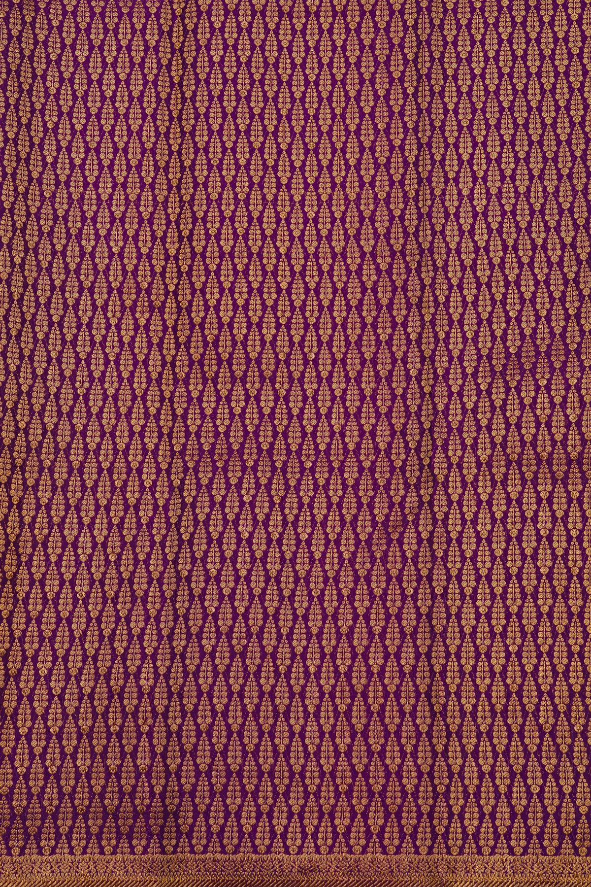 Kancheepuram Silk Purple Saree With Temple Background Border