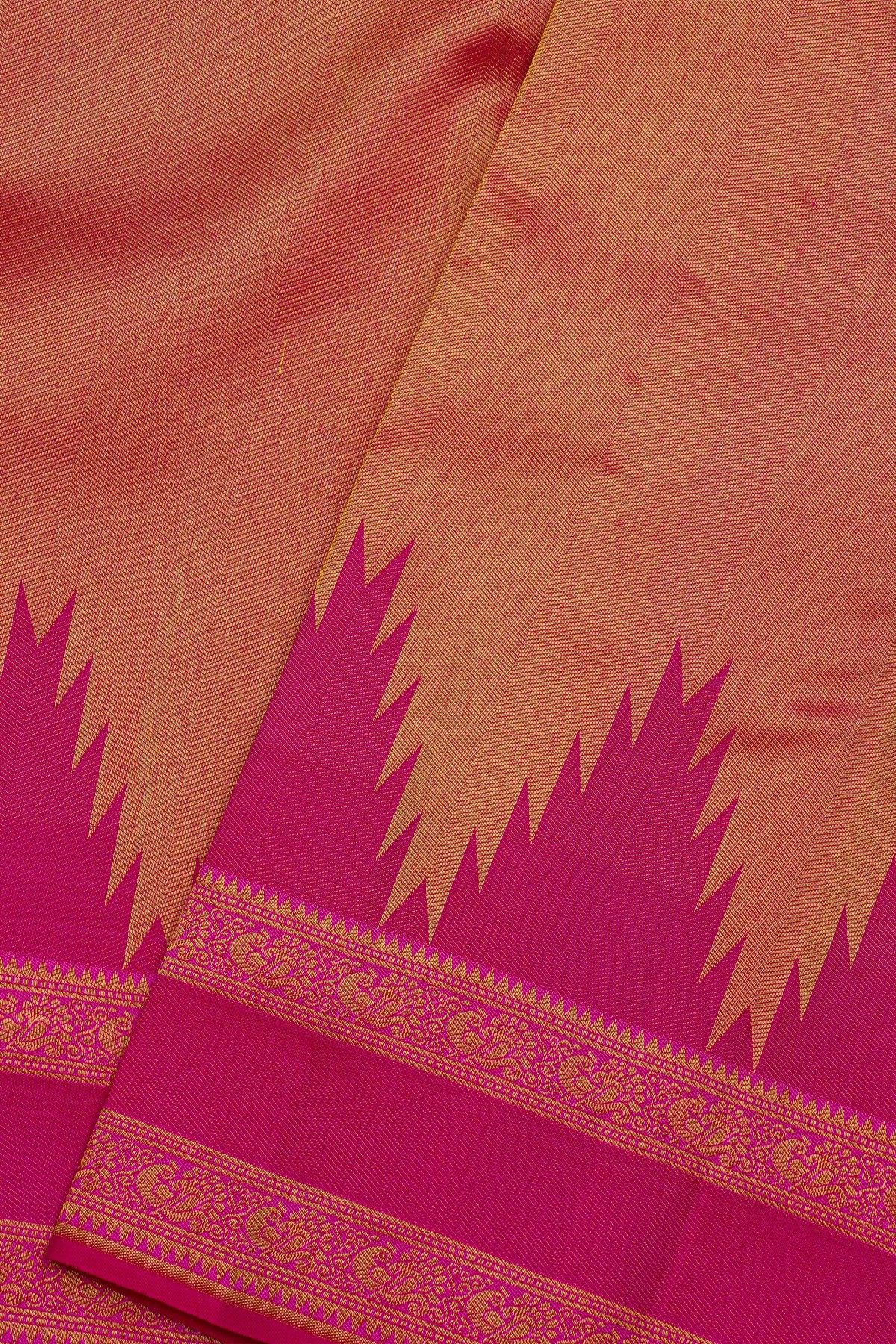 Kancheepuram Silk Magenta Saree With All Over Zari Lines Body Self Design Gap Temples Border