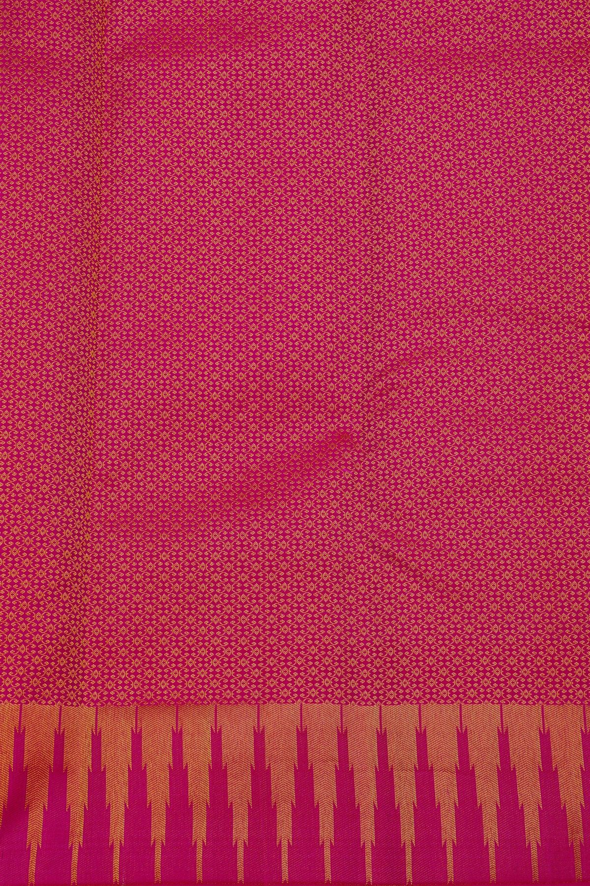 Kancheepuram Silk Magenta Saree With All Over Zari Lines Body Self Design Gap Temples Border