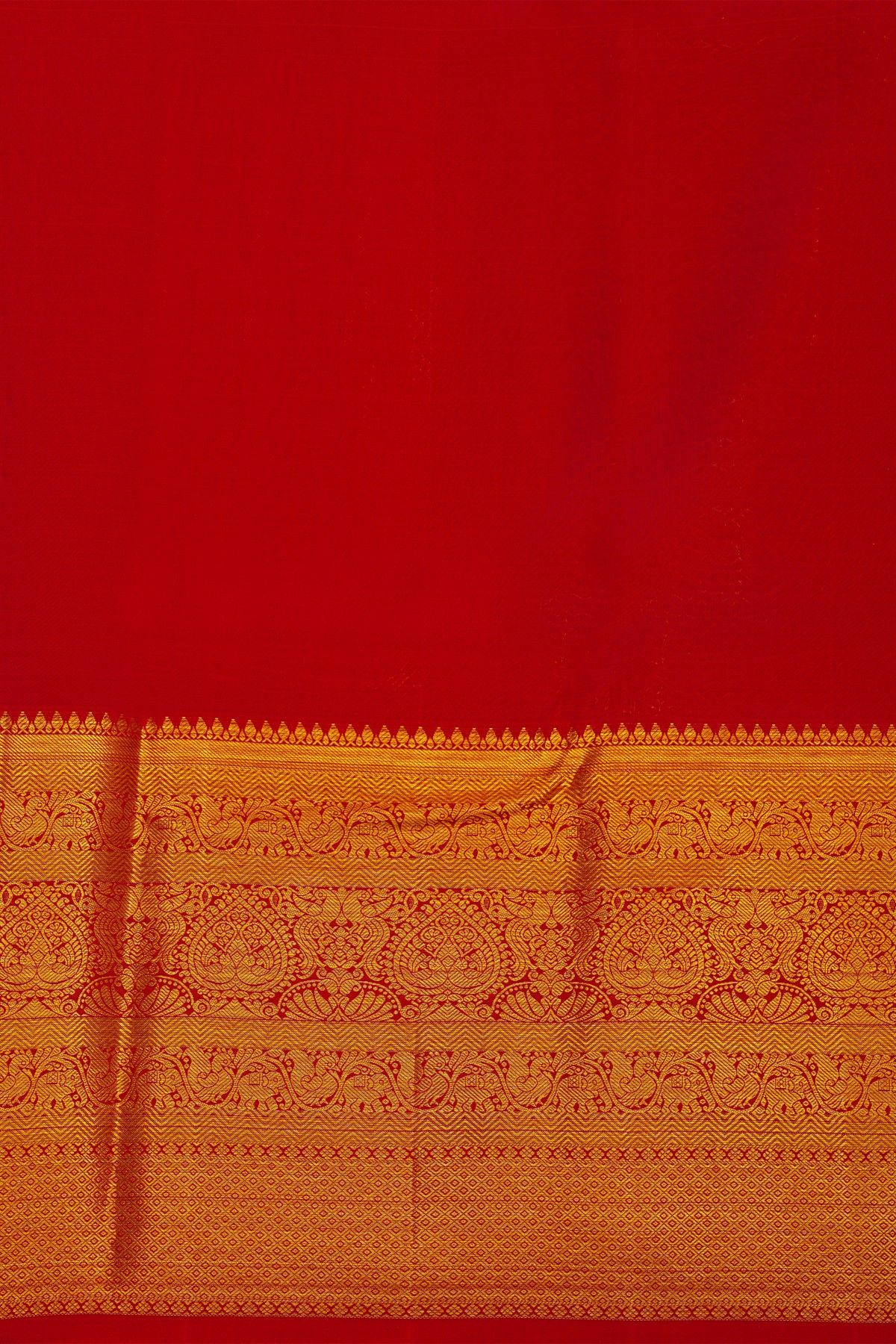Kancheepuram Silk Red Saree With Deers In Checks Self Border Saree