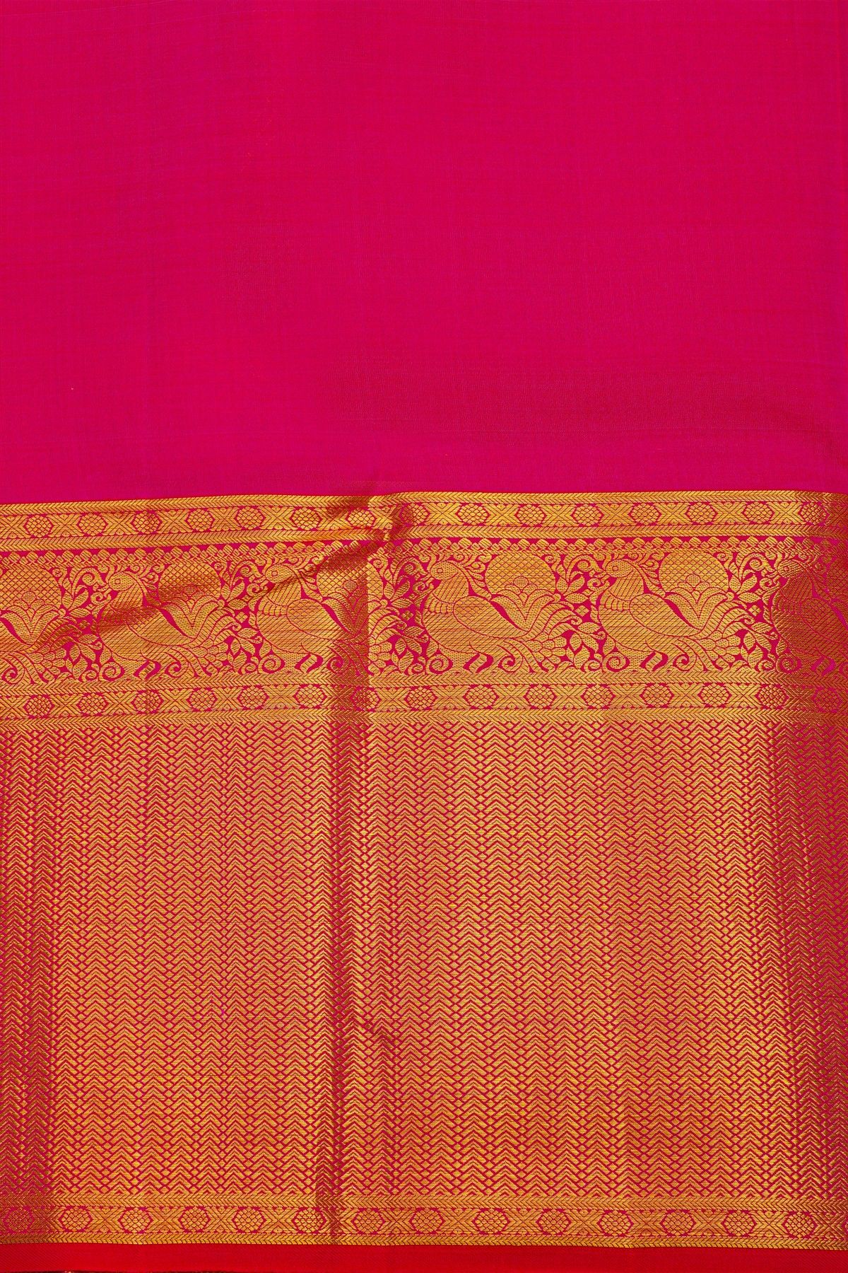 Kancheepuram Silk Rani Pink Saree With Zari Checks Mango Body