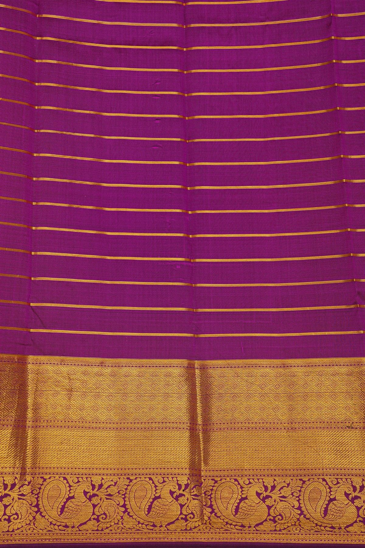 Kancheepuram Silk Purple Saree Strips With Florals And Birds Body