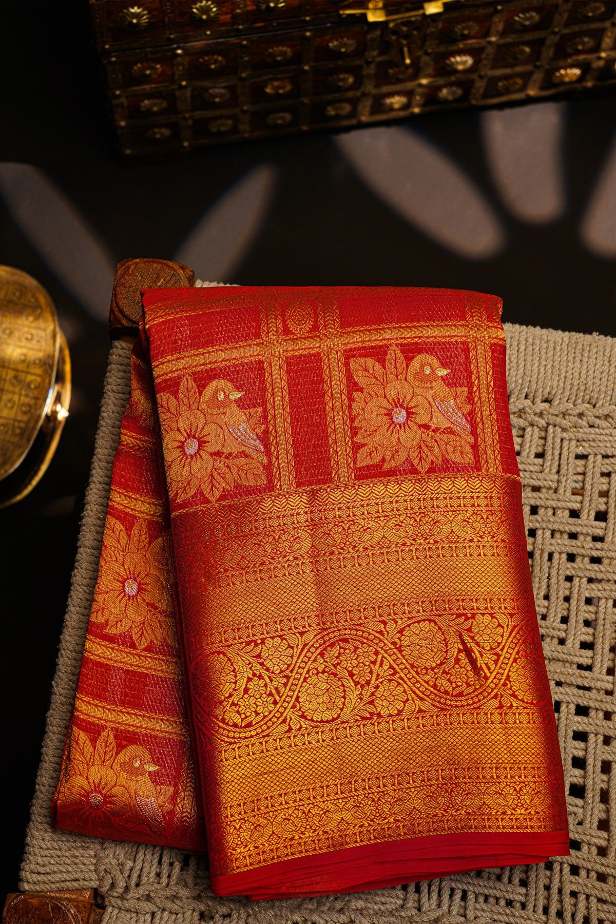 Kancheepuram Silk Red Saree With Floral Brocade Pallu