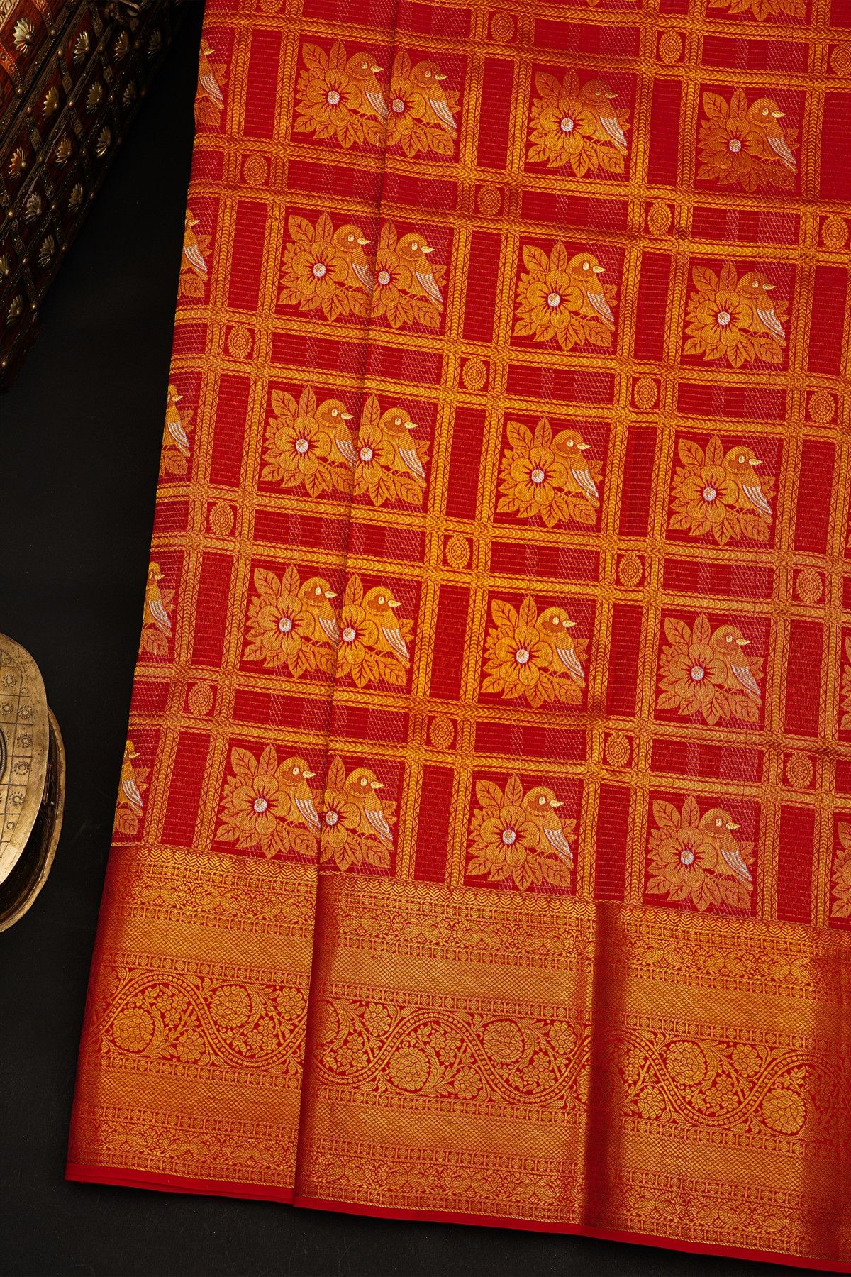 Kancheepuram Silk Red Saree With Floral Brocade Pallu