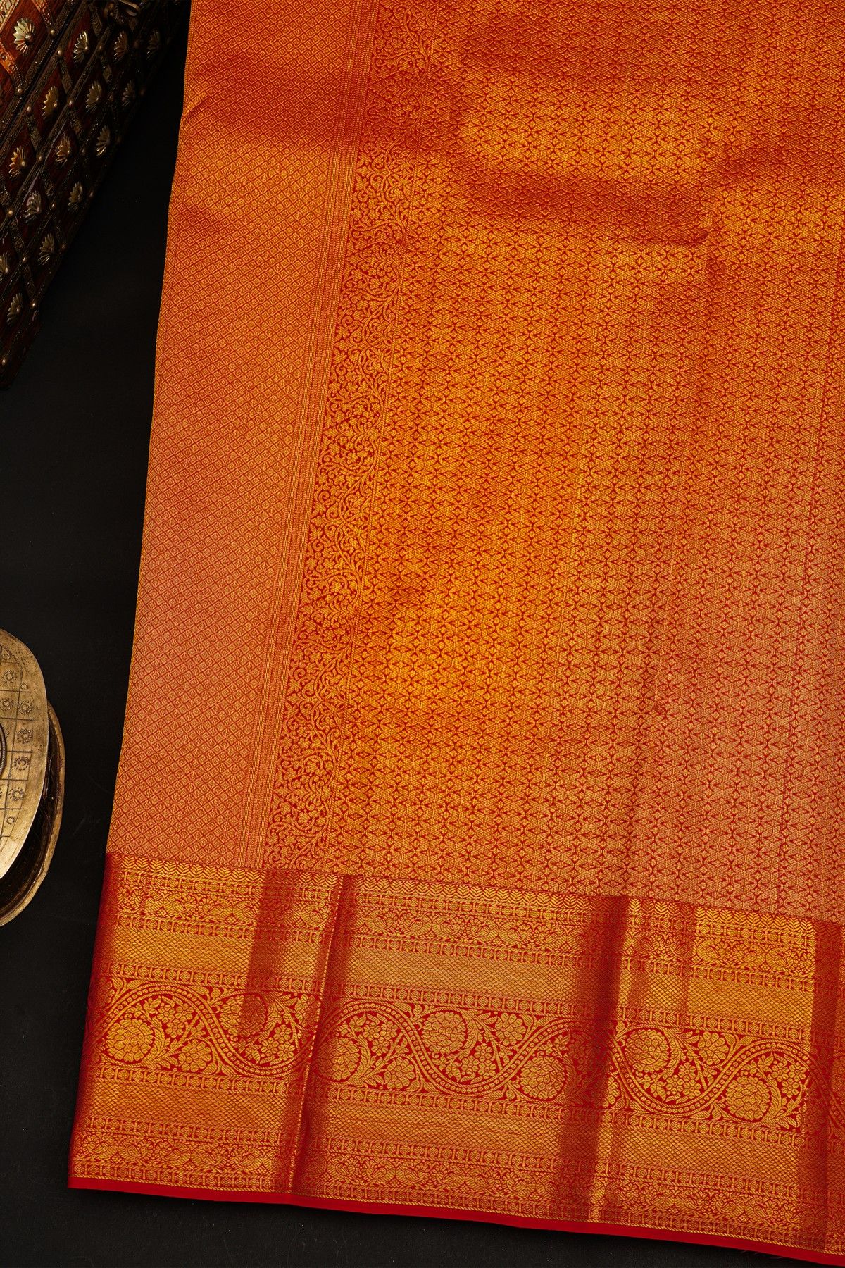 Kancheepuram Silk Red Saree With Floral Brocade Pallu