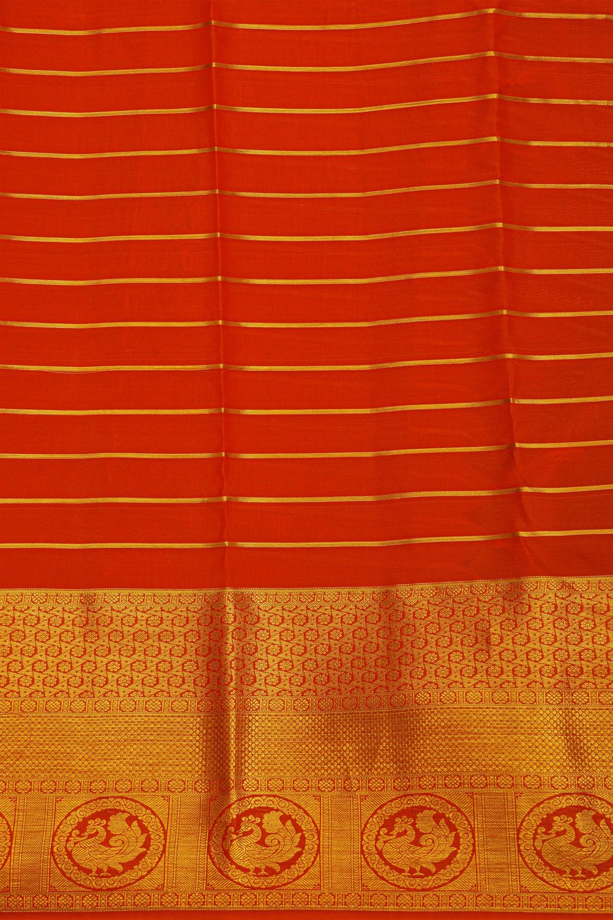Kancheepuram Silk Maroon Saree Strips With Self Florals And Peacocks In Zari Border