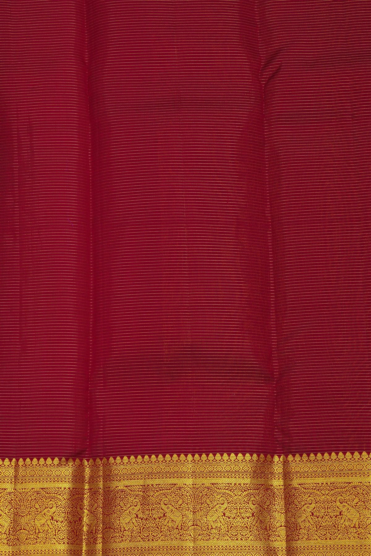Kancheepuram Silk Cream Saree With Animal Buttis Body And Contrast Florals And Leaves With Animals Border