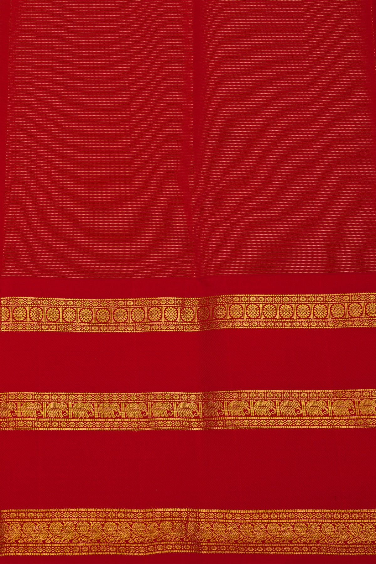 Kancheepuram Silk Off White Saree With Florals And Buttis Body And Contrast Gap With Elephant Motifs Border