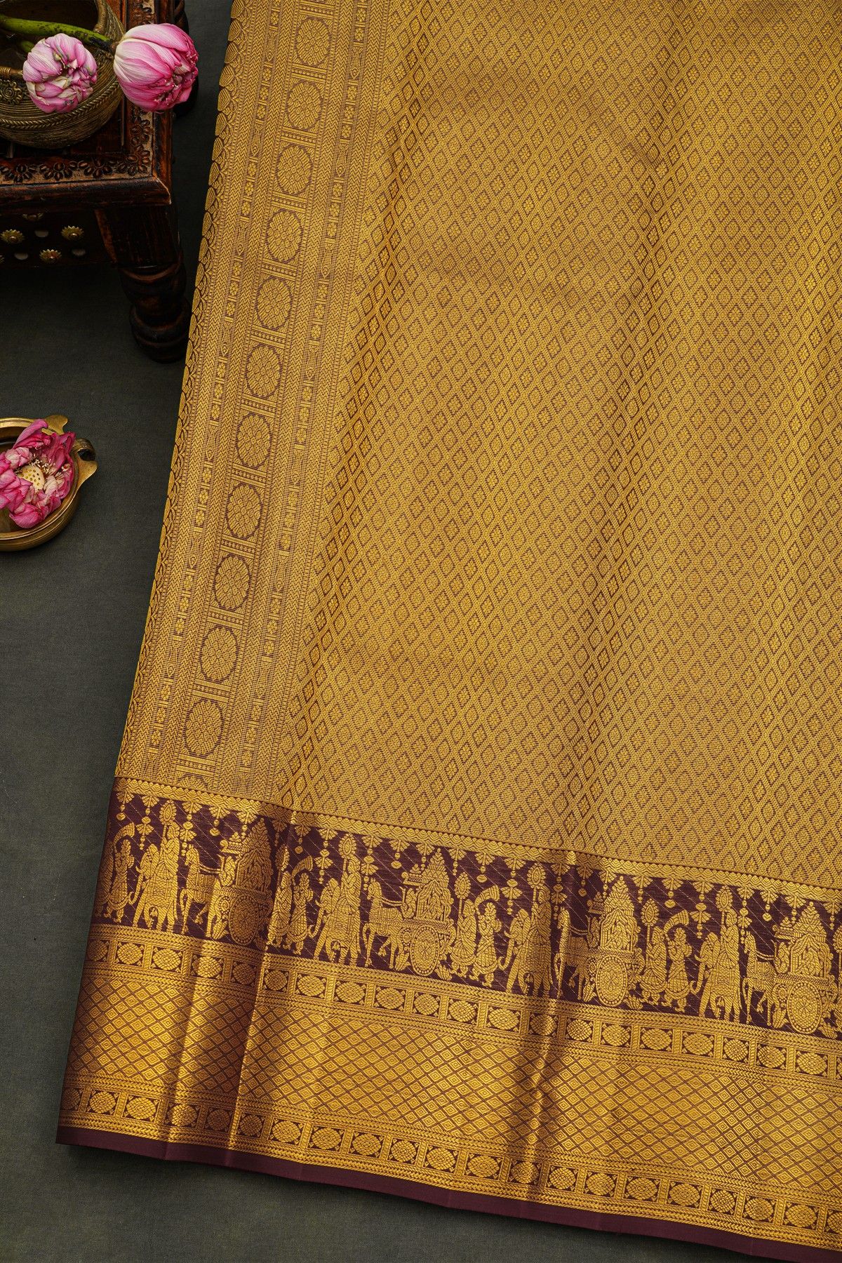 Kancheepuram Silk Sea Green Saree With Pallaki Motif Border