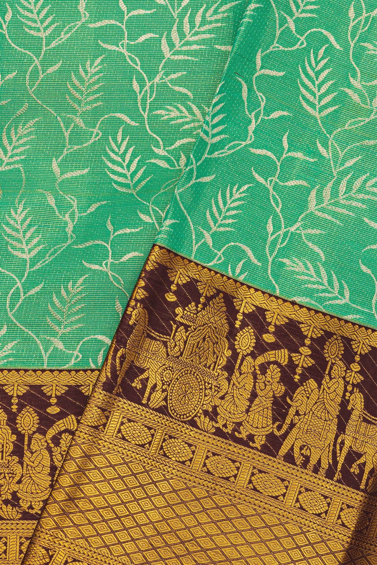 Kancheepuram Silk Sea Green Saree With Pallaki Motif Border