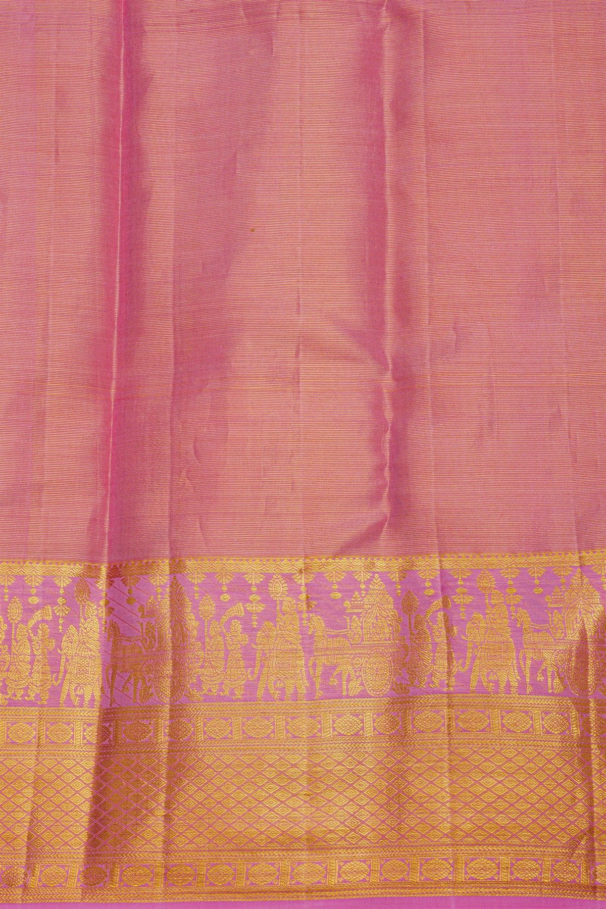 Kancheepuram Silk Orange Saree With Florals And Leaves Body And Contrast Pallaki Motifs Border