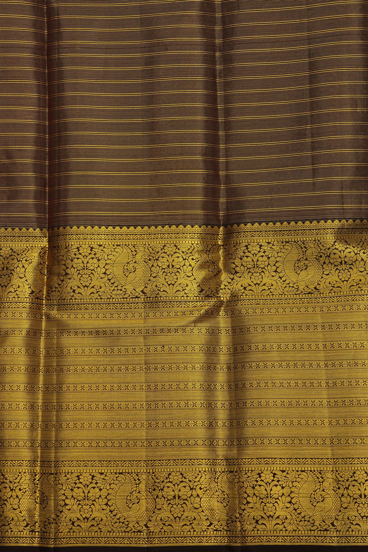 Kancheepuram Silk Pink Saree With Florals And Leaves Body And Contrast Florals And Leaves With Peacocks Border
