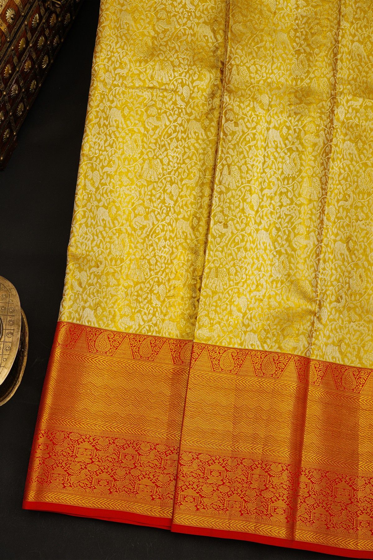 Kancheepuram Silk Gold Saree With Animals Border