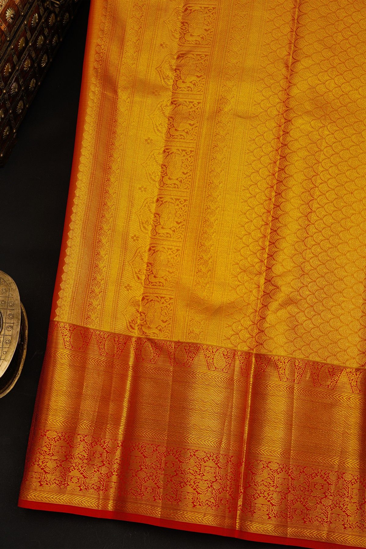 Kancheepuram Silk Gold Saree With Animals Border