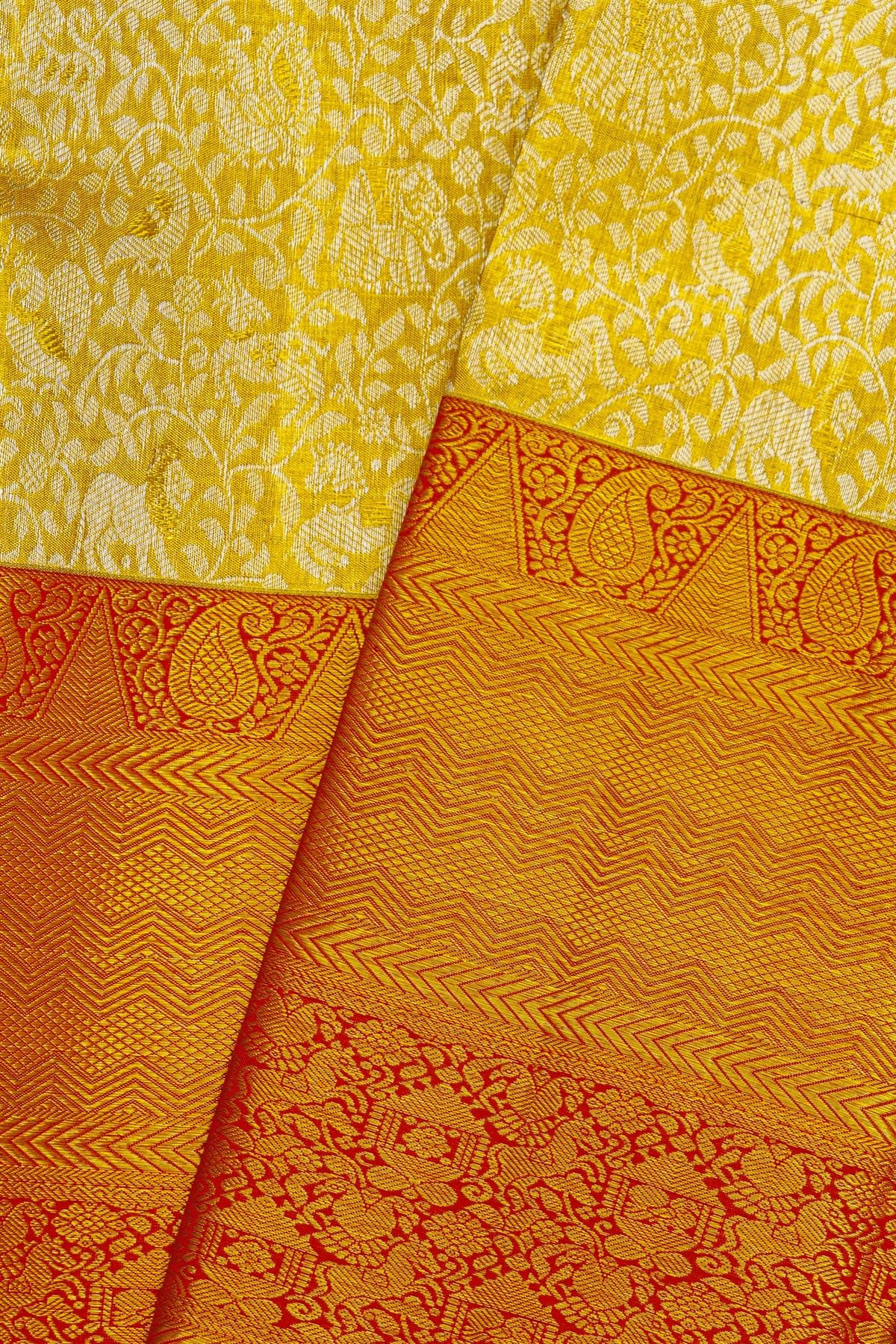 Kancheepuram Silk Gold Saree With Animals Border